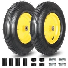 (2 Pack)4.80/4.00-8 Wheelbarrow Tire and Wheel, 16" Rubber Pneumatic Wheel, 3...