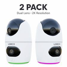 2-PACK Lorex 2K Security Camera Dual Lens Indoor Pan-tilt Wi-Fi Security Camera