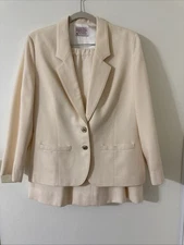 Pendleton Petite Virgin Wool Skirt Suit Beige Jacket 12 Skirt 16