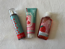 Bath Body Works Strawberry Soda Full Size Mist, Body Cream, Body Wash Trio Set