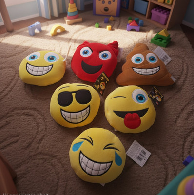Emoji Dekokissen 16 cm rund Plüschtier 6 Stück verschiedene Motive