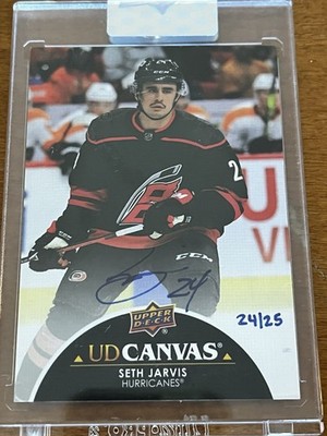 21-22 Clear Cut UD Canvas Seth Jarvis Auto Hurricanes CS-SJ 24/25, Jersey #