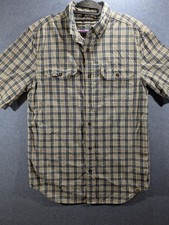 Carhartt Shirt Mens Medium Blue Plaid Short Sleeve Button Up Workwear Casual