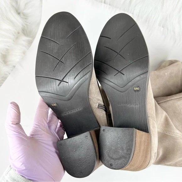 Botas para mujer Lucky Brand Bonnay extra anchas pantorrilla tacón ancho visón gamuza talla 9W Foto 4 de 4