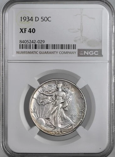 1934-D  50C  WALKING LIBERTY HALF DOLLAR  "DENVER"  NGC XF40  #8405242-029