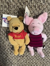 DISNEY MINI BEAN BAG PLUSH--POOH 8" AND PIGLET 8"