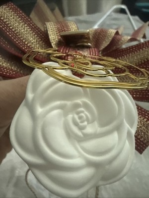 Chanel Red and Gold Bow And White Rose Ornament