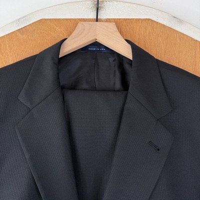 Joseph Abboud Suit Mens 46R Black 2 Button Loro Piana Wool Pants 40x27 Flat