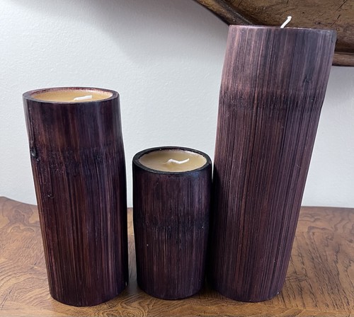 Vintage Pier 1 Tiered Bamboo Candle Holders With Candles New Tiki Set of 3 MCM - Picture 2 of 7