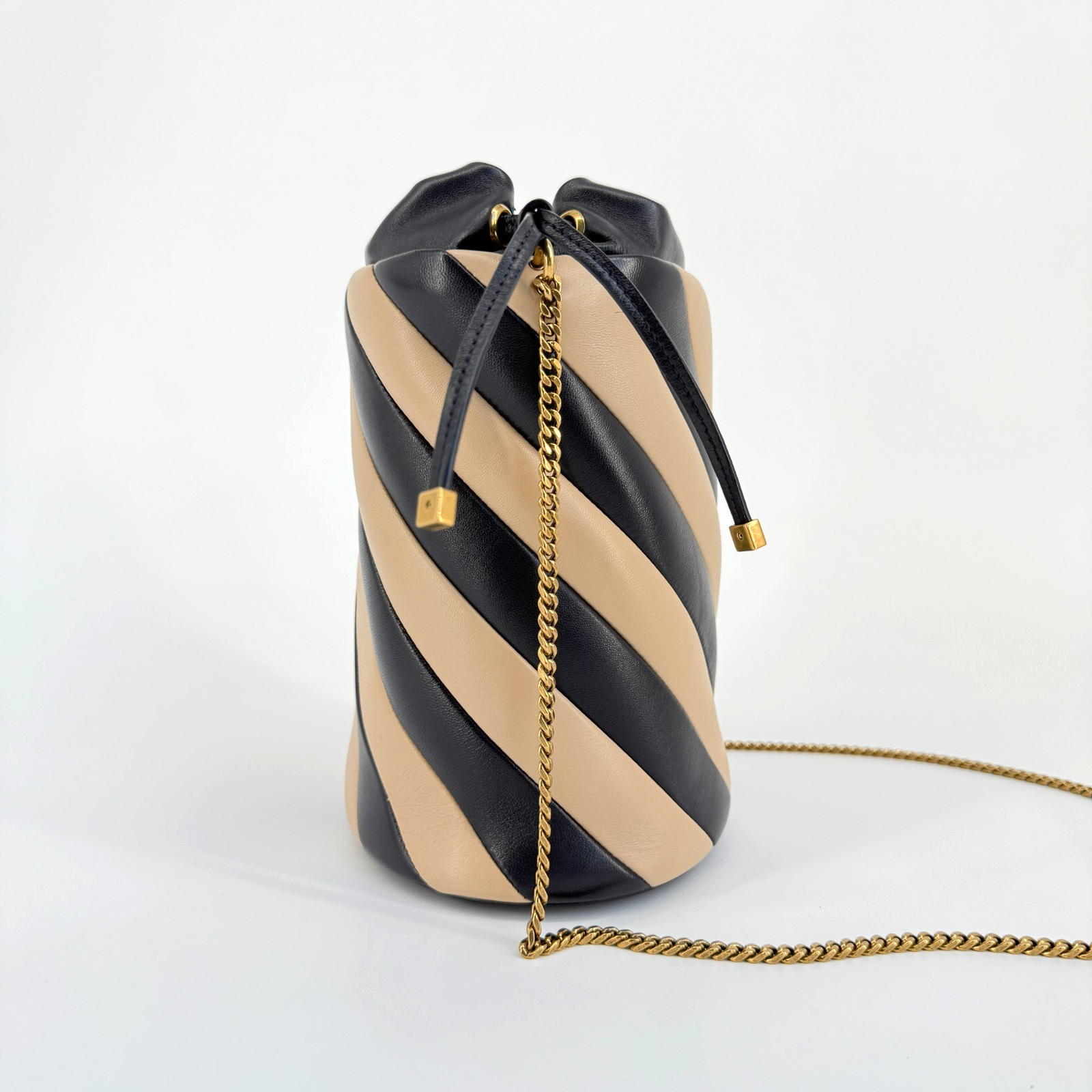 Borsa a secchiello Saint Laurent Alix pelle righe nuda catena oro tracolla rara