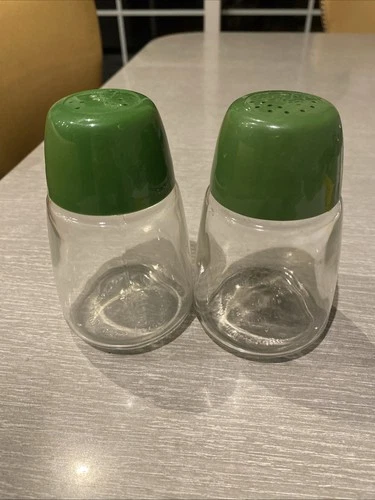 Vintage Federal Housewares Salt & Pepper Shakers Glass Avocado Green MCM