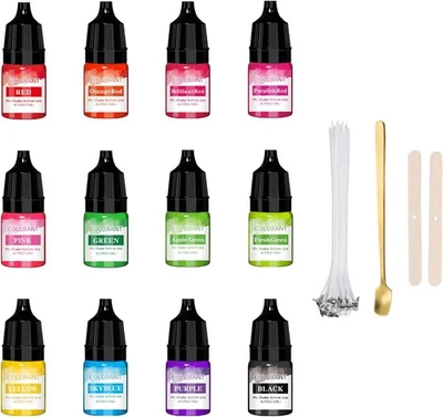 CANOLLO Kerzenwachs Farbe Set, 12 Farben Kerzenfarbe, Flüssig Kerzenwachs Farbstoff für