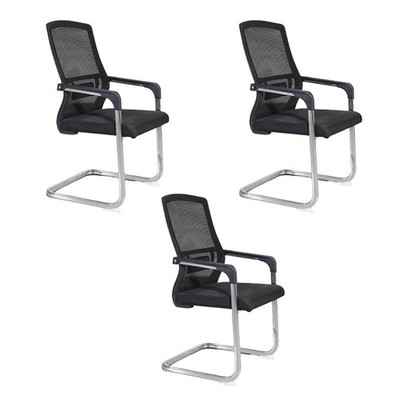 Set of 3 Ergonomic Mesh Conference Chairs, Adjustable Lumbar, Armrests, Black