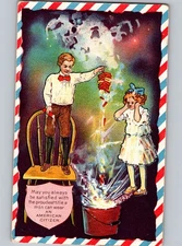 c1910 4th Of July Cute Kids Dropping Fireworks In Bucket Patriotic Embossed