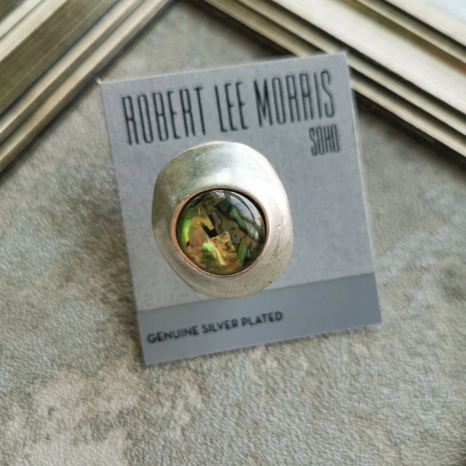 Anillo Robert Lee Morris Raro Vintage Chapado en Plata Vidrio Verde Diseño Audaz Foto 2 de 4
