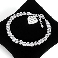 Silver Beads Bracelet, Personalised Engraving for Women, Girls, 925 Stg Silver