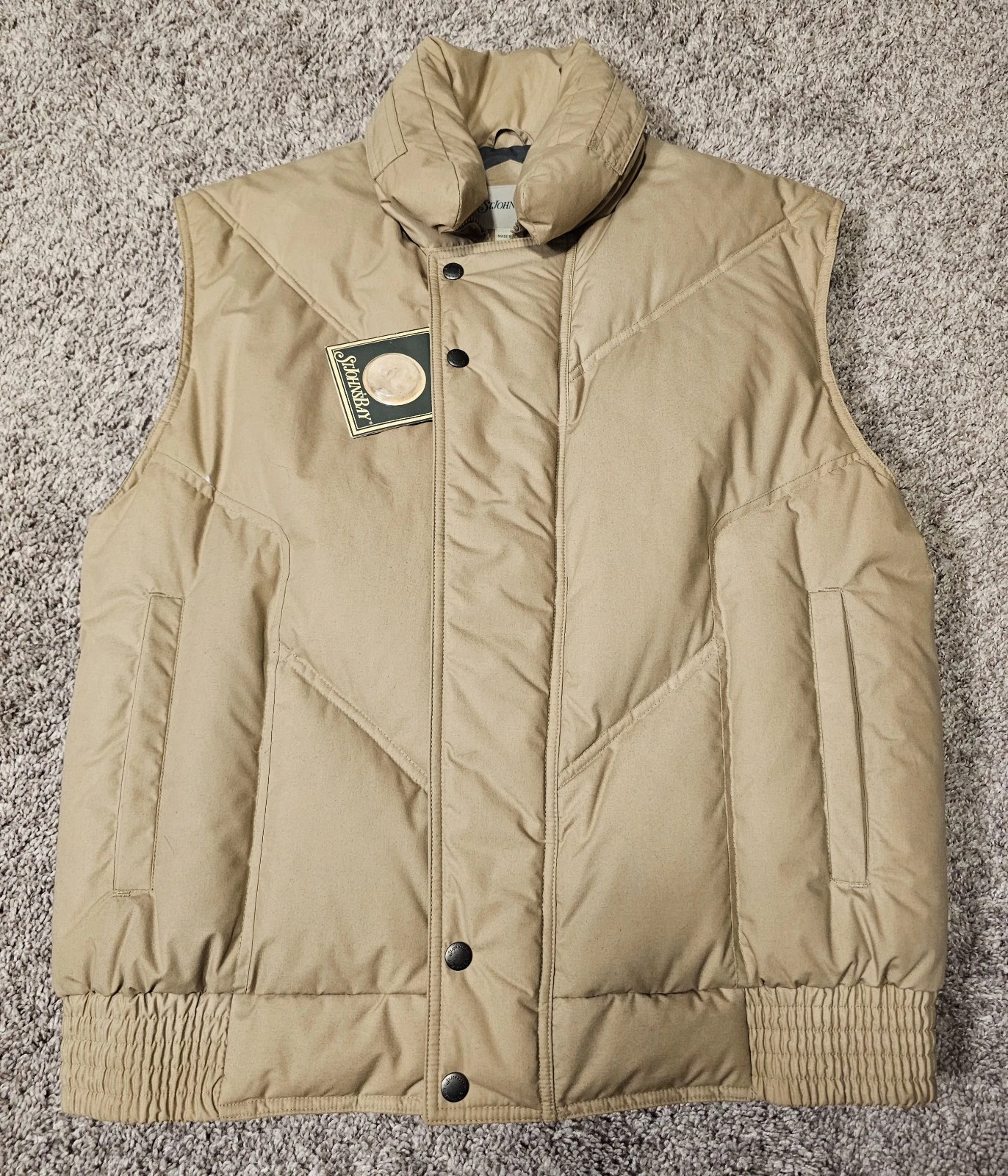 Vintage St Johns Bay Men's Quilted Insulated Down Puffer Vest Tan Size Large