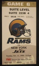 1998 St Louis Rams Jets Vinny Testaverde TD Isaac Bruce Full NFL Football Ticket