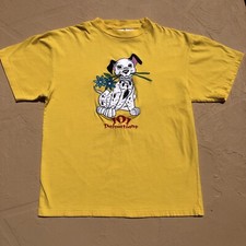 VTG 101 Dalmatians Walt Disney Super Cute Embroidered Graphic Yellow T-Shirt L