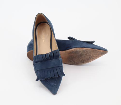 M. Gemi Women's Pointed Fringe Slip On Loafer Blue Suede Shoes Sz 39/8.5 - Picture 2 of 9