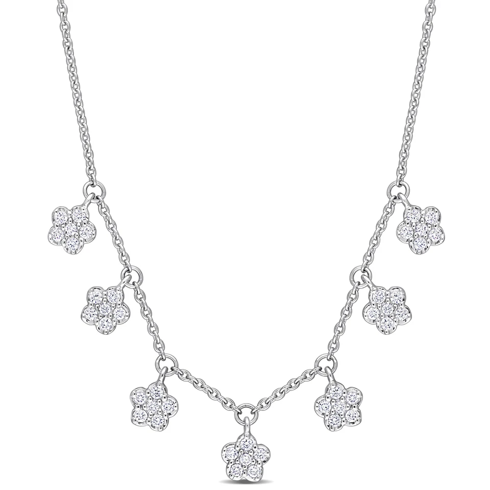 Collar Amour Oro Blanco 14k 1/3 CT TDW Diamante Floral Estación 17"