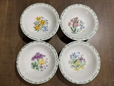 4 Thomson Pottery Floral Garden 7" Bowls Soup Cereal Iris Crocus Daffodils EUC!