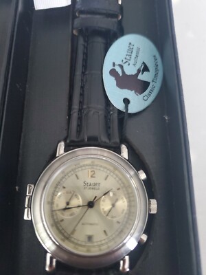 VINTAGE MENS STAUER AUTOMATIC 27 JEWEL WATCH w RITORNO HINGED CASEBACK NEW 