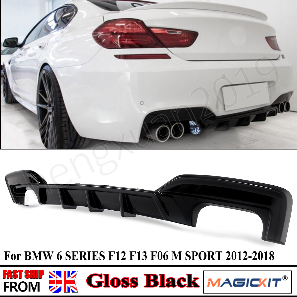 FOR BMW F06 F12 F13 M-SPORT 2012-2018 GLOSSY REAR BUMPER DIFFUSER LIP SPOILER UK
