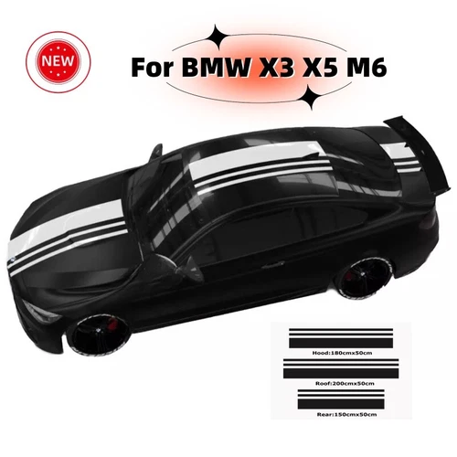 For BMW X3 X5 M6 Car Vinyl Hood Roof Rear Bumper Decals Kit Sport Stripe 2PCS - Picture 2 of 8