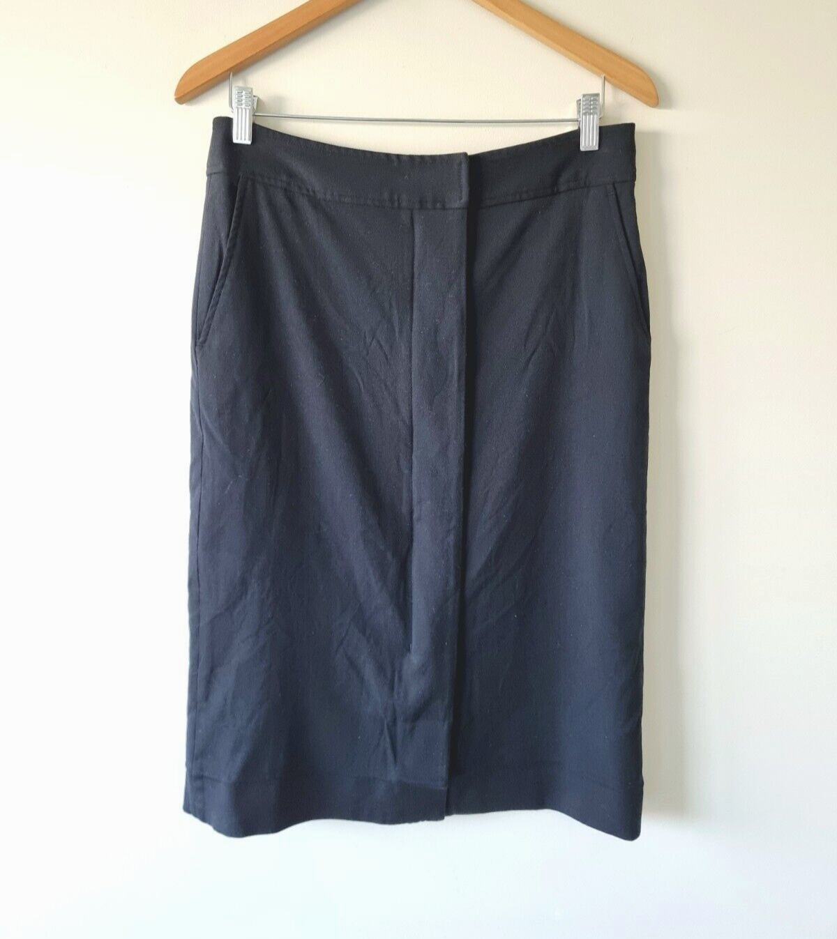 TRENERY Black Wool Blend Zip Front Pencil Skirt SIZE 10 pockets