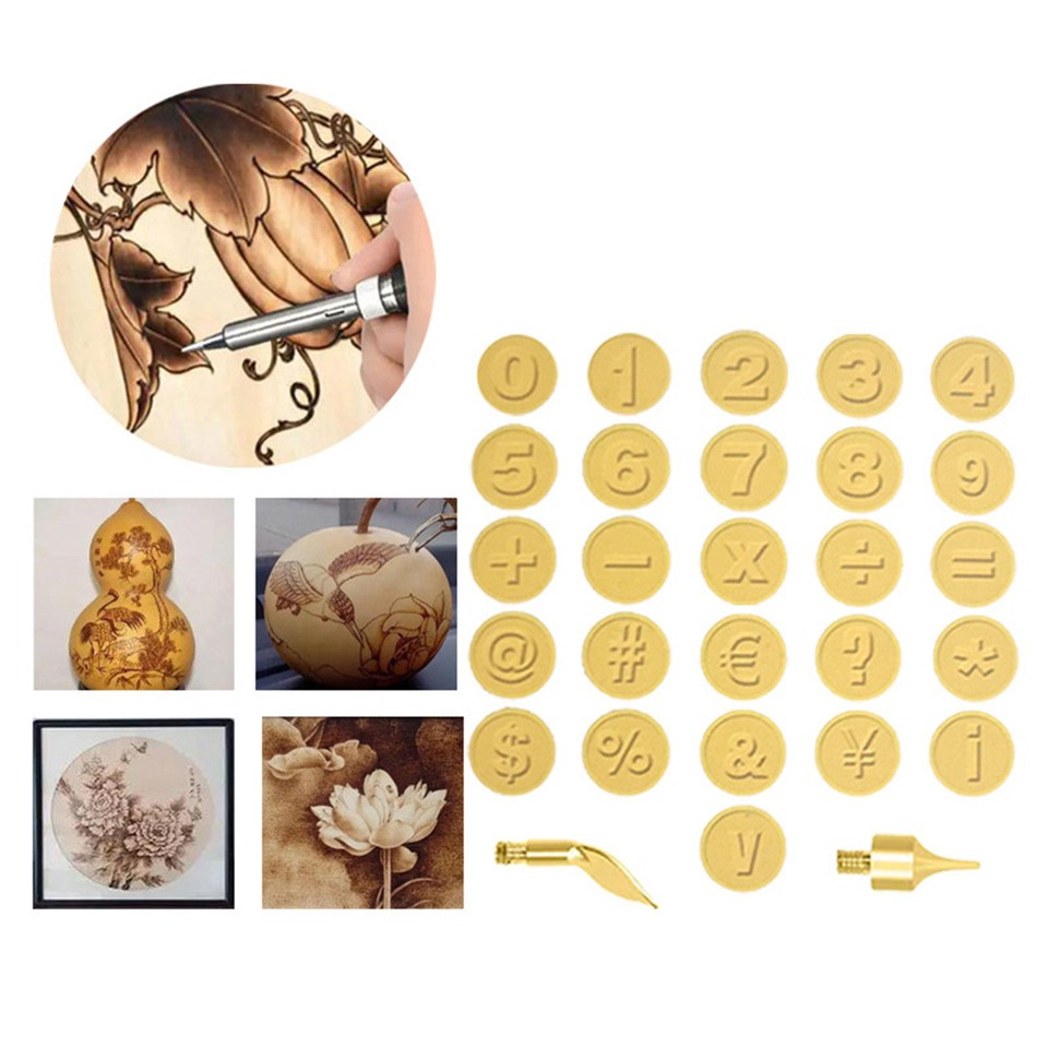56PCS Wood Burning Tip Set Letter Wood Burning Tool Including Alphabet