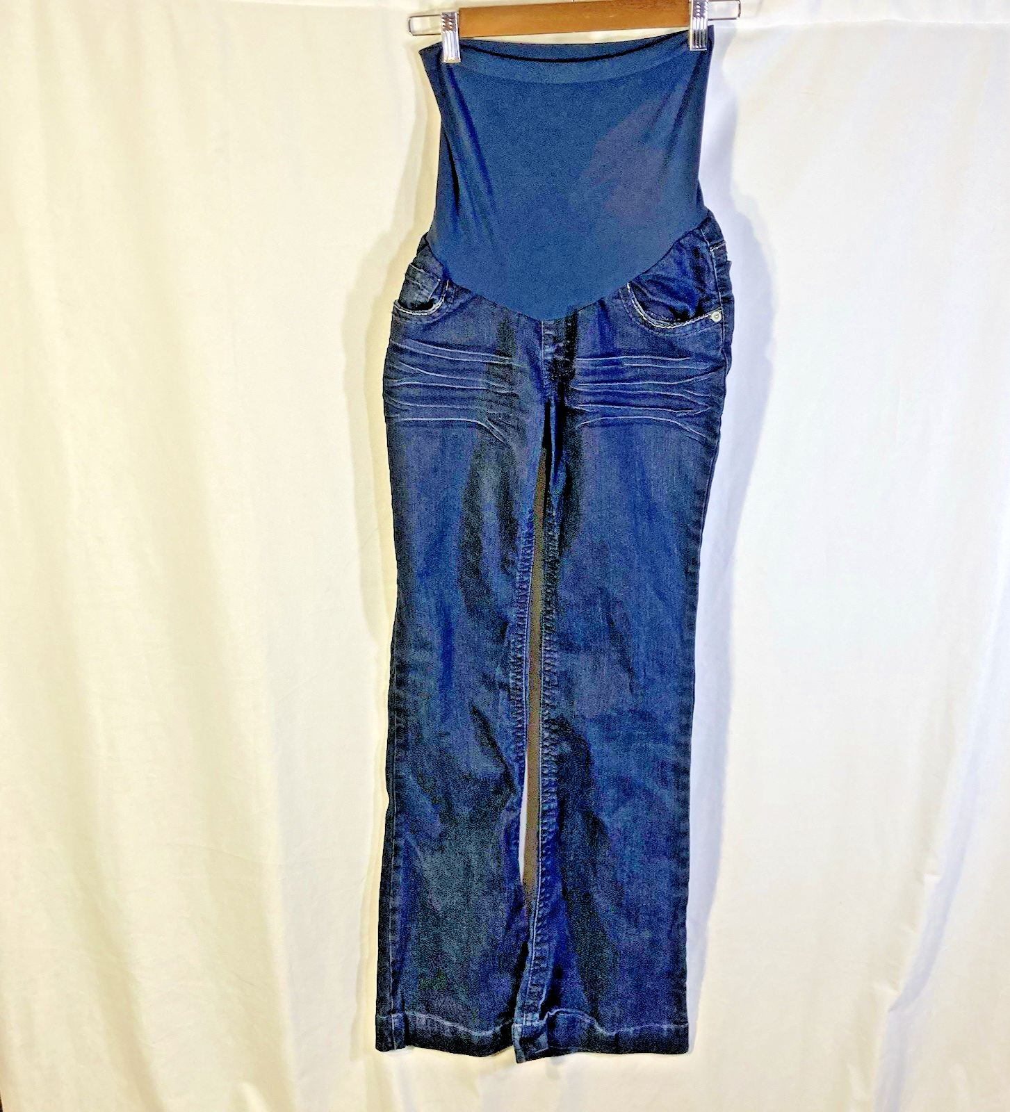 WALLFLOWER blue straight leg elastic waist pull on maternity jeans S