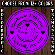40 HANDMADE WITH LOVE STICKERS 2" LABELS SEALS THANK YOU SCRATCH RESISTANT