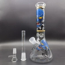 10" Glass Water Pipe Blue Skull Bong Hookah Percolate Smoking Pipes W/ 14mm Bowl