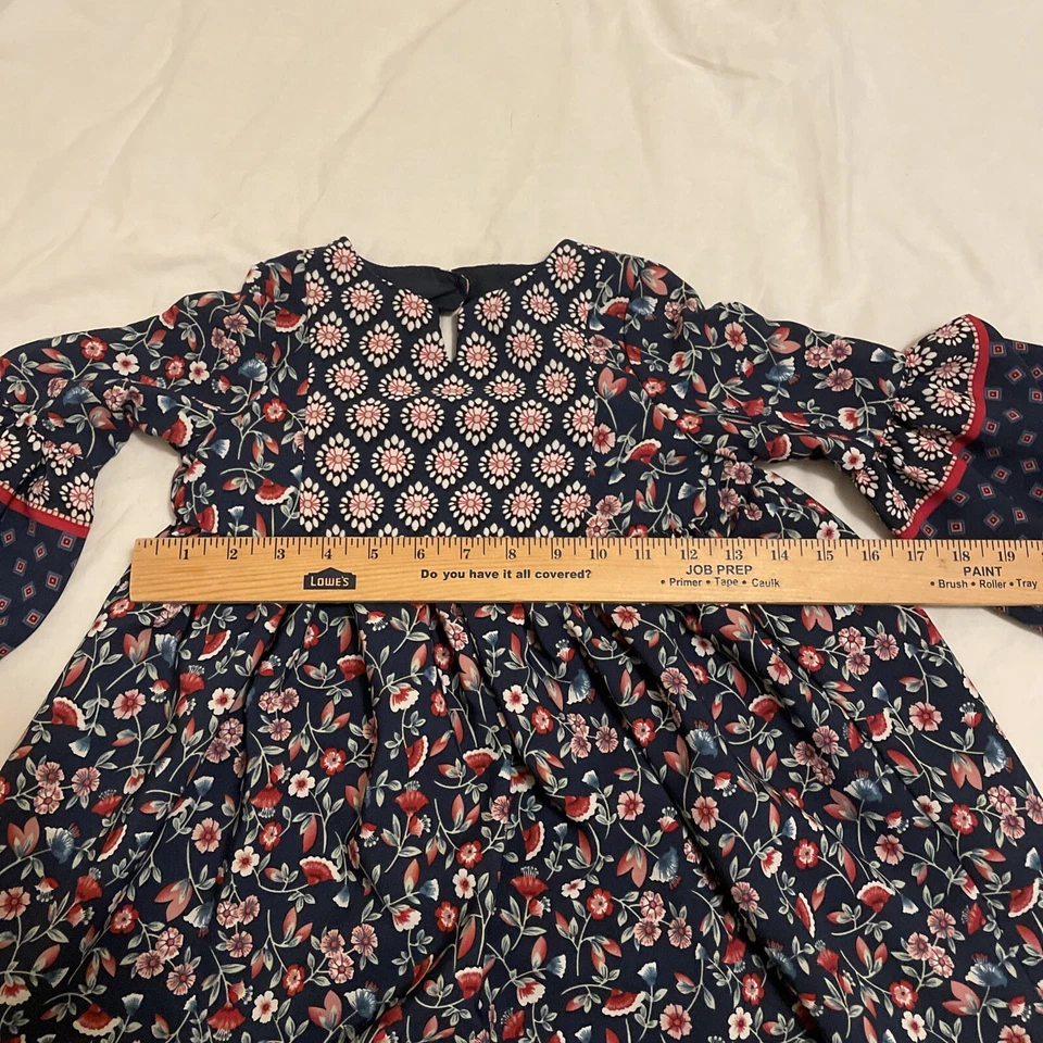 Pastourelle Pippa And Julie Girls Size 5 Blue Floral Bell Sleeves Boho Cottage - Image 3 of 4