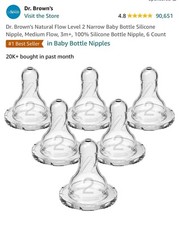 Dr. Brown  S Natural Flow Level 2 Narrow Baby Bottle Silicone Nipple, Medium Flow