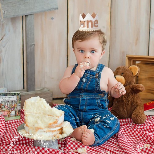 Baby Princess Crown Kid First Birthday Hat Bear Pattern for Boys Girls - Picture 7 of 8