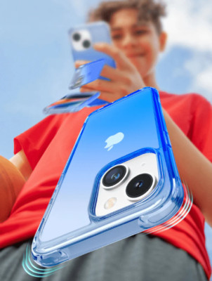 Mkeke Case for iPhone 13 PRO MAX. Blue Clear Gradient Shockproof Bumpers