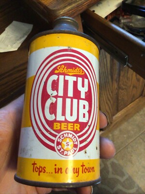 CONE TOP INDOOR CAN . SCHMIDTS CITY CLUB . ST PAUL. 3.2% VERSION, Minnesota Mn 