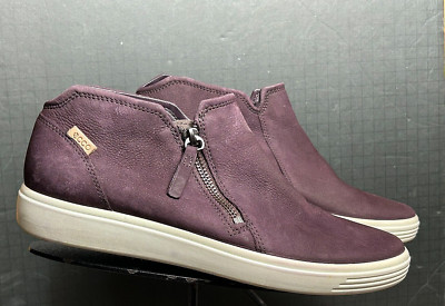 Women's ECCO Soft 7 Burgundy Snuff Suede Zip Ankle Sneaker Sz. 40/9 MINT!