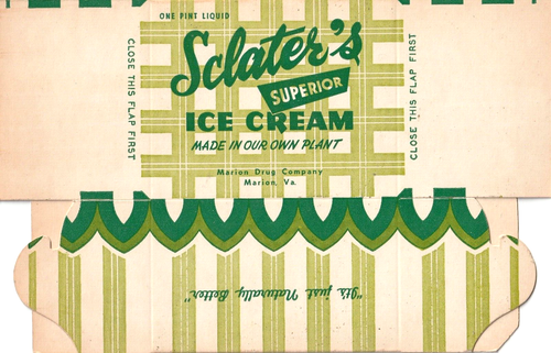 SCLATER'S SUPERIOR ICE CREAM BOX Unused 1 Pint Vanilla MARION VIRGINIA Vintage - Picture 2 of 3