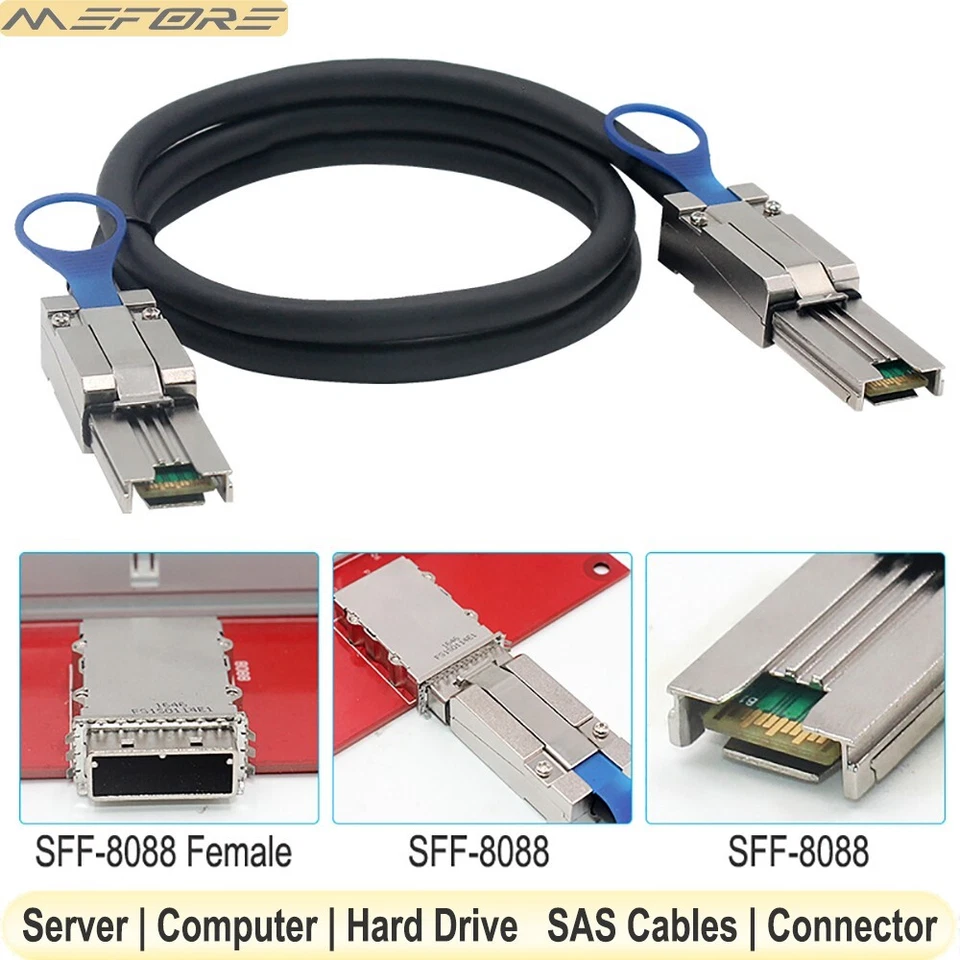 SFF-8088 to SFF-8088 External Mini SAS Cable 6Gbps SAS2.0 26Pin Hybrid HD Cable - Image 3 of 4