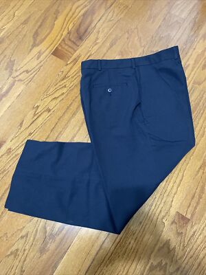 Savane Dress Pants Flat Front Mens Size 34x26.5 Blue Polyester Blend CAREER  | eBay