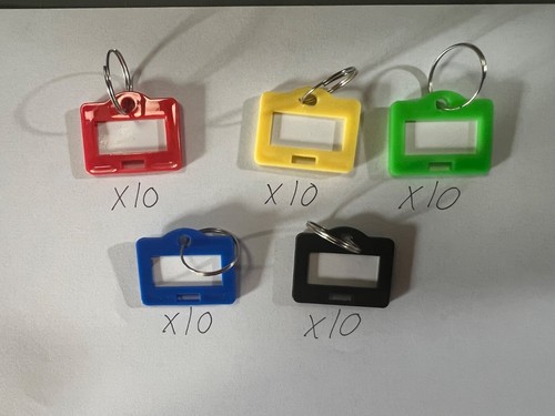50 Plastic Key Tags W/ Split Ring Luggage Fob ID Card Name Label Keychain Color