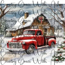 20oz Skinny Tumbler Sublimation Transfer Old Red Truck Snowy Day Ready To Press