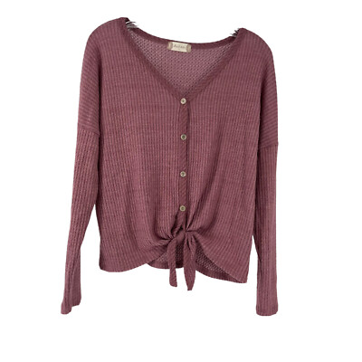 Altard State Top V Neck Long Sleeve Waffle Knit Tie Knot Button Front Size  Small