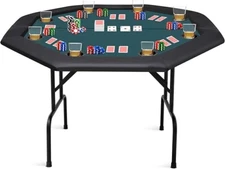 8 Player Octagon Poker Table with Foldable Legs & Cup Holders, 48"x48"x30"