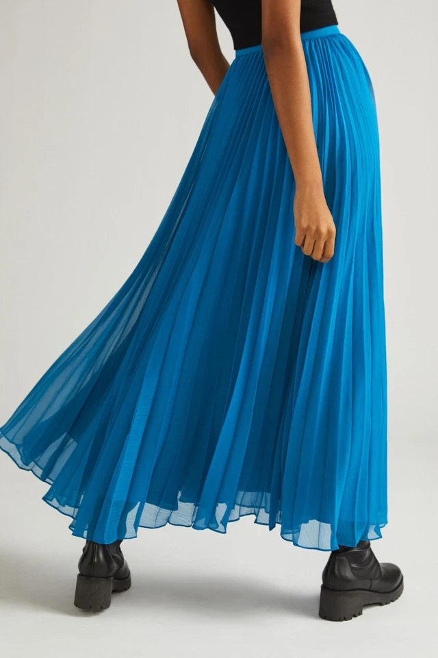 Nueva Maxi Falda Plisada Anthropologie Pankaj & Nidhi Talla Mediano "Azul" Foto 3 de 4