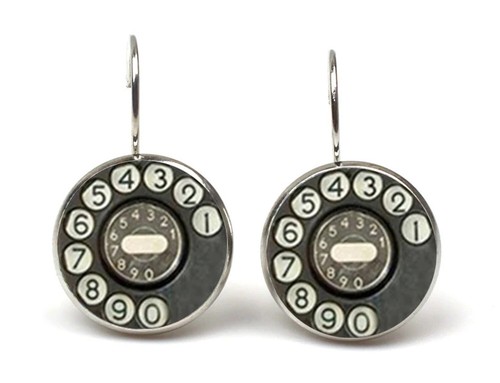Teléfono De Disco Pendientes Aretes Retro Vintage Disco Cabochon De Vidrio - Imagen 4 de 7