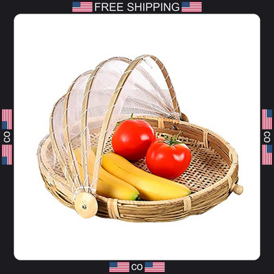 Bamboo Food Cover Tent Basket for Picnics and Storage